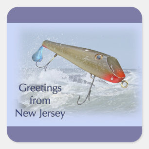 Grüße aus New Jersey Fishing Lure Quadratischer Aufkleber