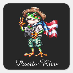 Grüße aus Puerto Rico Coqui-Frosch Boricua  Quadratischer Aufkleber