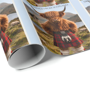 "Grüße aus Schottland" Highland-Cow-Design Geschenkpapier