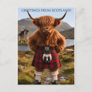 "Grüße aus Schottland" Highland-Cow-Design Postkarte