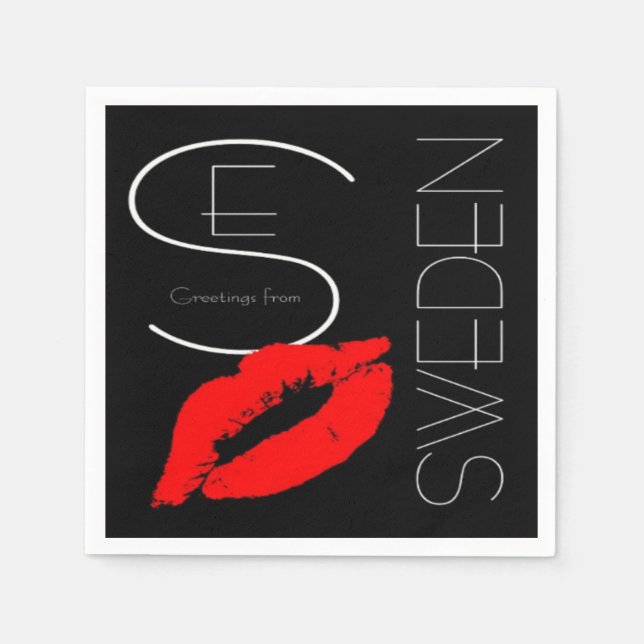 Grüße aus Schweden Red Lipstick Kiss Serviette (Vorderseite)