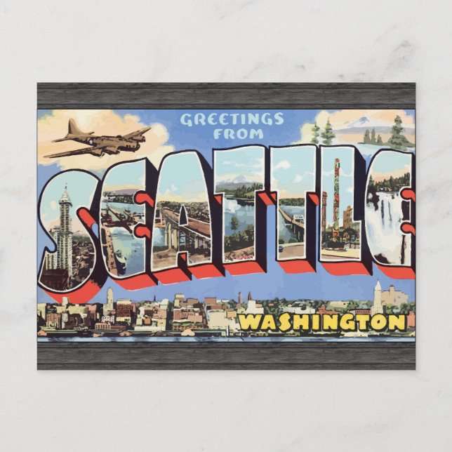 Grüße aus Seattle Washington, Vintag Postkarte (Vorderseite)