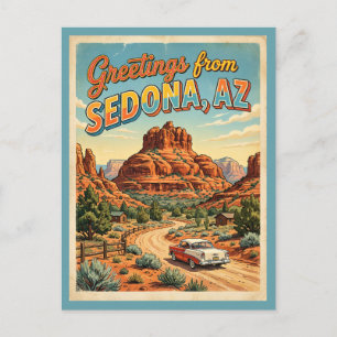 Grüße aus Sedona Arizona Bell Rock Retro 1950 Postkarte