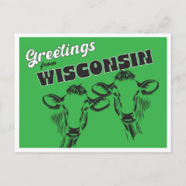 Grüße aus Wisconsin mit Zeichnend Vintagen Kühen Postkarte
