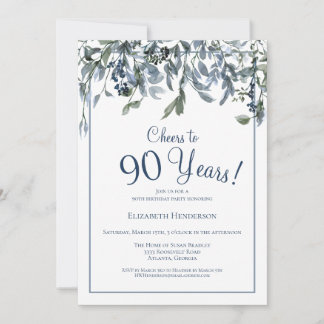 Grüße bis 90 Jahre Blue Floral Einladung