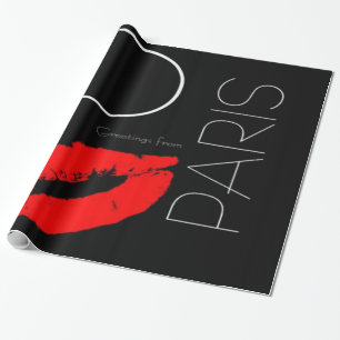 Grüße der Roten Lipstick Kiss Liebe von Paris Geschenkpapier
