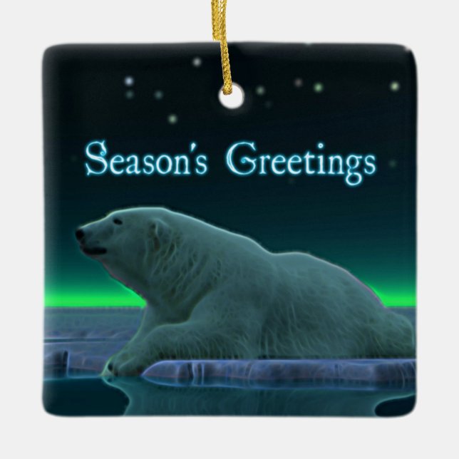Grüße der Saison - Eiskantenpolarbär Keramikornament (Vorderseite)