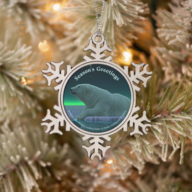 Grüße der Saison - Eiskantenpolarbär Schneeflocken Zinn-Ornament (Baum)