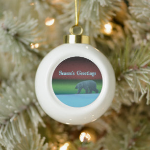 Grüße der Saison - Polarlichter Polarbär Keramik Kugel-Ornament