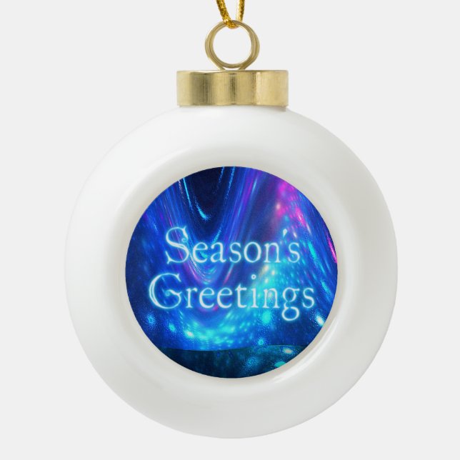 Grüße der Saison - Qaanaq - Nordlichter Keramik Kugel-Ornament (Vorderseite)