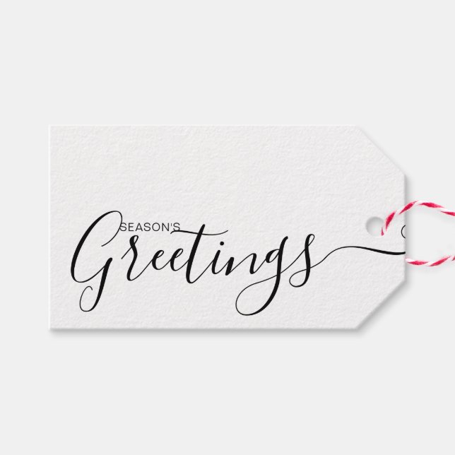 Grüße der Saison Schwarz-weiße Minimalistische Ges Geschenkanhänger (Vorderseite (Horizontal))