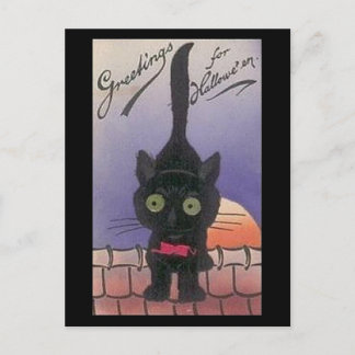 Grüße für Halloween Vintage Katze Postkarte