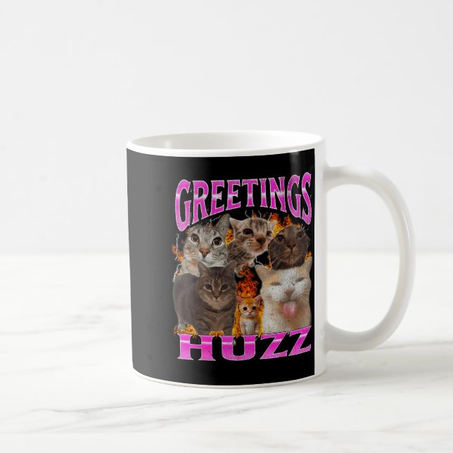 Grüße Huzz Lustige Katzen Meme Bootleg Grafik Männ Kaffeetasse (Rechts)