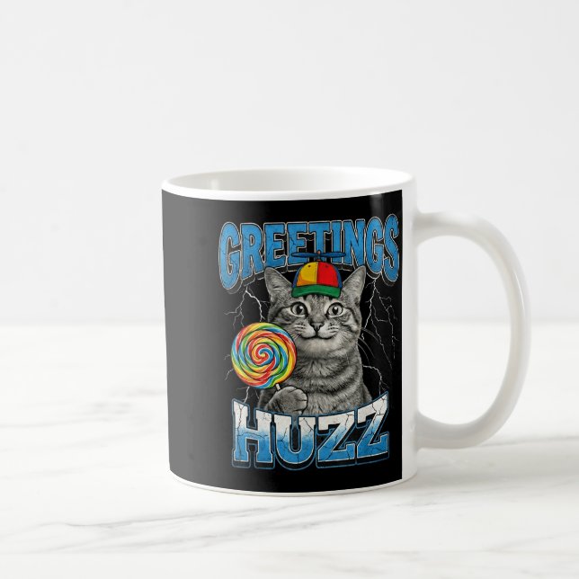Grüße Huzz Lustiger Lutscher-Katzen-Meme  Kaffeetasse (Rechts)