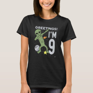 Grüße Ich bin 9 Space Alien Thema 9th Birthday Par T-Shirt