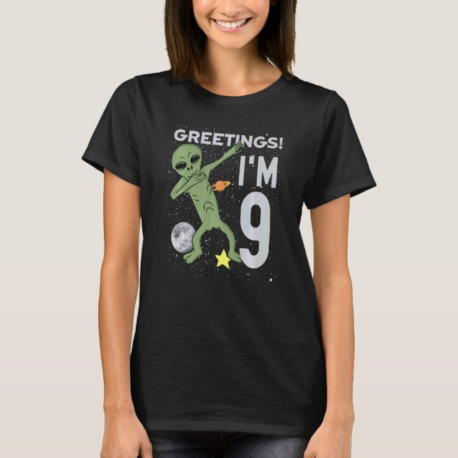Grüße Ich bin 9 Space Alien Thema 9th Birthday Par T-Shirt (Vorderseite)