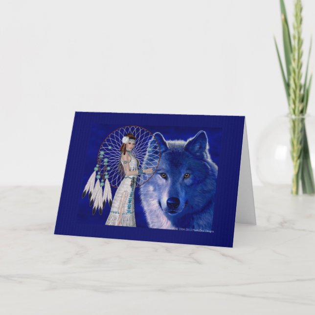 Grüße Karte für Indianerinnen und Wolf (Vorderseite)