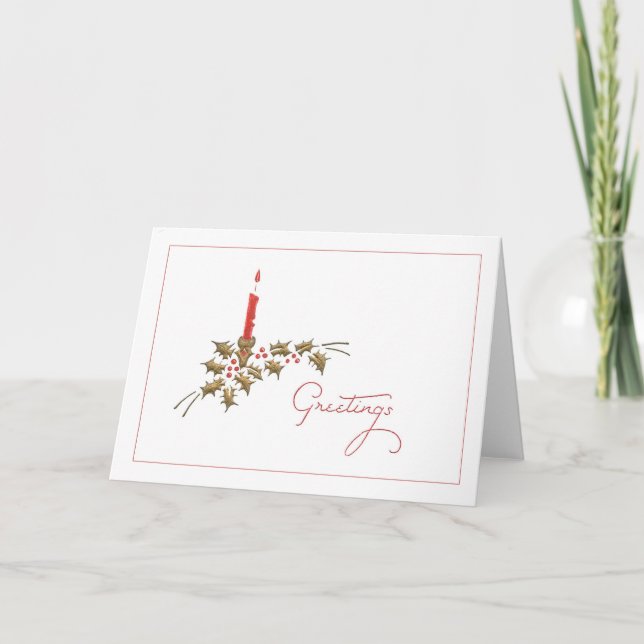 Grüße Red Candle Holly Weihnachten Minimalistisch (Vorderseite)