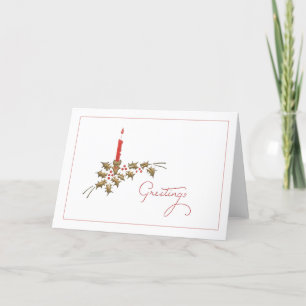 Grüße rote Kerze Stechpalme Weihnachten Minimalist