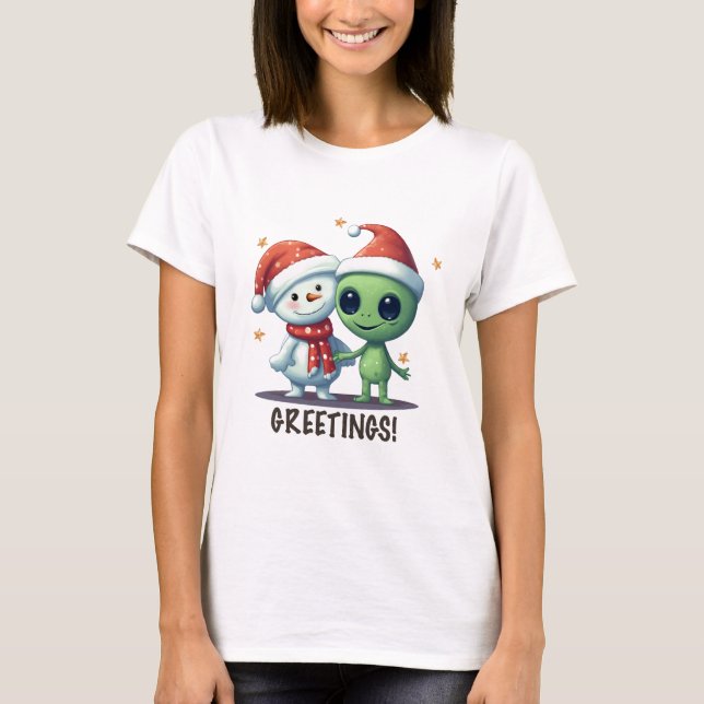 Grüße Snowman und Alien T-Shirt (Vorderseite)