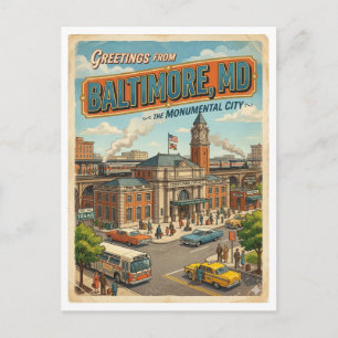Grüße vom Bahnhof Baltimore MD Retro  Postkarte