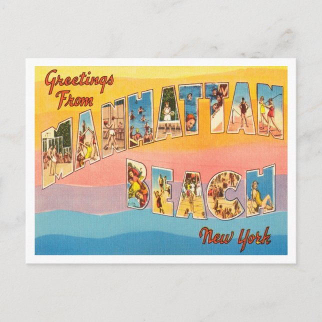 Grüße vom Manhattan Beach, New York Travel Postkarte (Vorderseite)