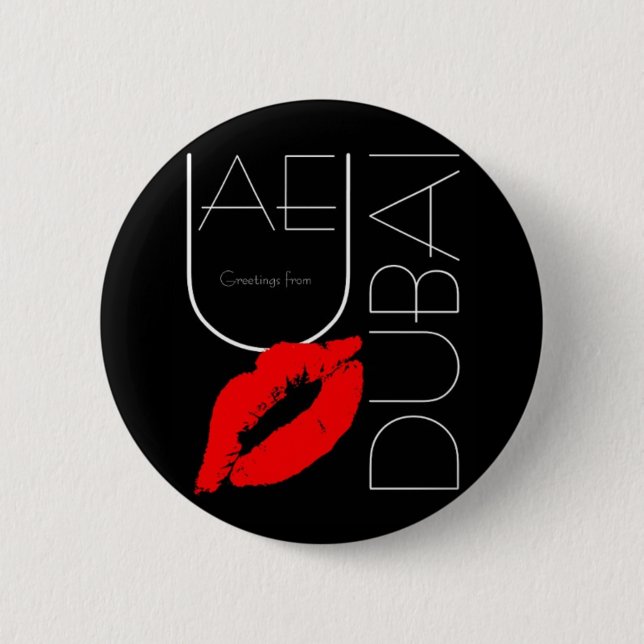 Grüße vom roten Lippenstift-Kuss Dubais UAE Button (Vorderseite)