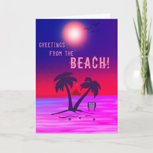 Grüße vom Strand! Lila Karte (Vorderseite)