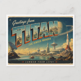 Grüße vom Titan Retro-Sci-Fi-Postkarte Postkarte