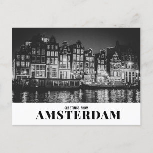 Grüße von Amsterdam Black & White Night Postkarte