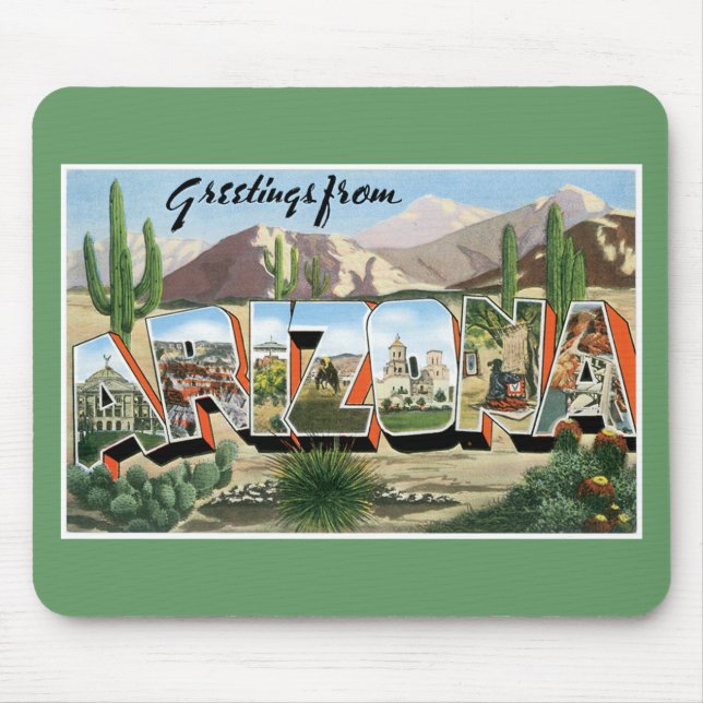 Grüße von Arizona! Retro Catcus Wüste Mousepad (Vorne)