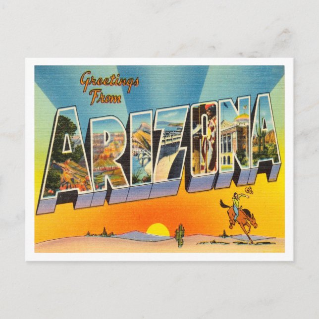 Grüße von Arizona Vintage Reise Postkarte (Vorderseite)