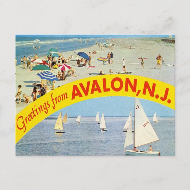 Grüße von Avalon, New Jersey Vintage Travel Postkarte (Vorderseite)