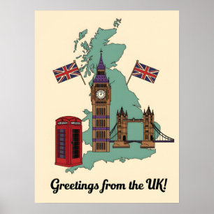 Grüße von britischen Sehenswürdigkeiten UK Reise Poster