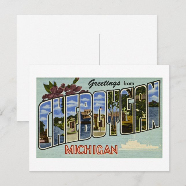 Grüße von Cheboygan Michigan! Postkarte (Vorne/Hinten)
