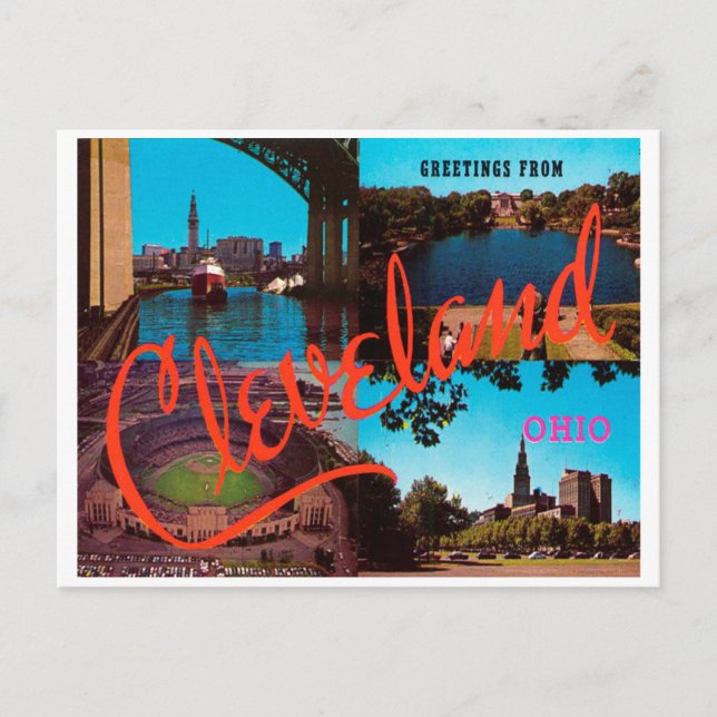 Grüße von Cleveland, Ohio Vintage Travel Post Postkarte (Vorderseite)
