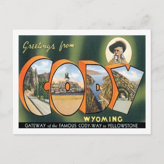 Grüße von Cody Wyoming US City Postkarte (Vorderseite)