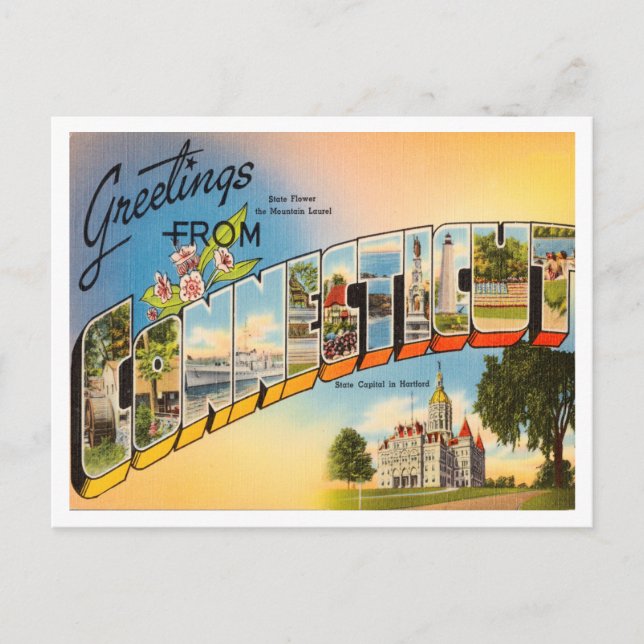 Grüße von Connecticut Vintage Travel Postkarte (Vorderseite)