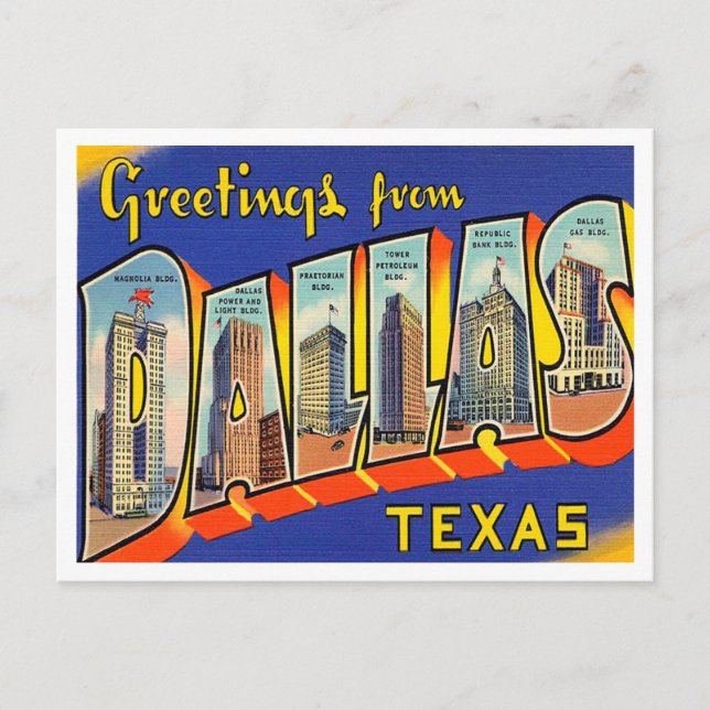 Grüße von Dallas, Texas Vintage Travel Postkarte (Vorderseite)