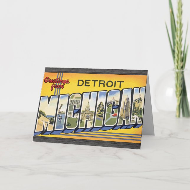 Grüße von Detroit Michigan, Vintag Karte (Vorderseite)