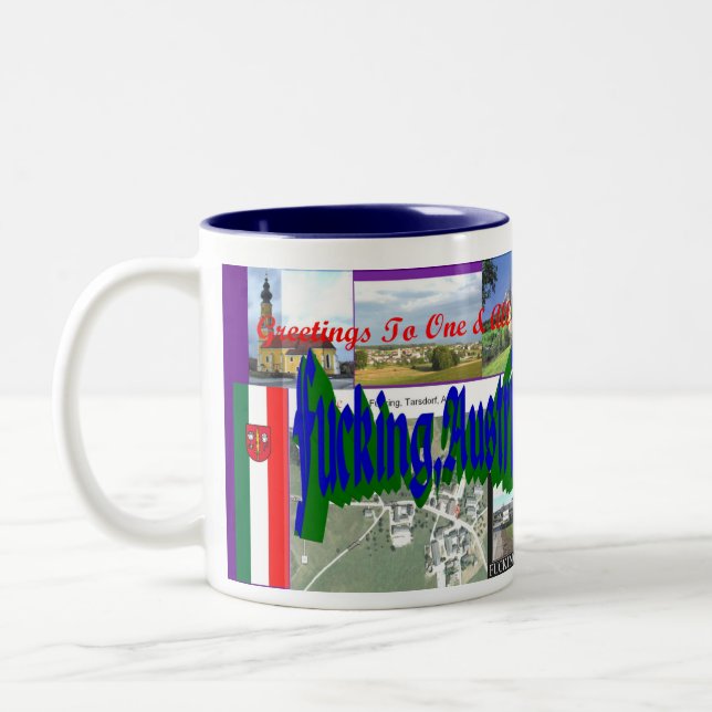 Grüße von F*cking, Österreich Zweifarbige Tasse (Links)