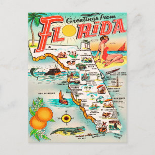 Grüße von Florida Map Vintage Reise Postkarte