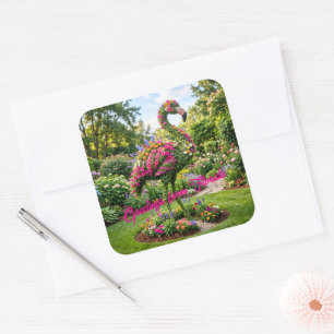 Grüße von Florida Tropical Flamingo Topiary Quadratischer Aufkleber