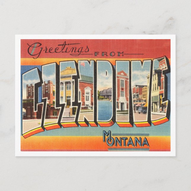 Grüße von Glendive, Montana Vintage Travel Postkarte (Vorderseite)