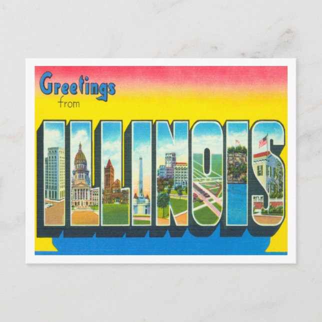 Grüße von Illinois Vintage Travel Postkarte (Vorderseite)