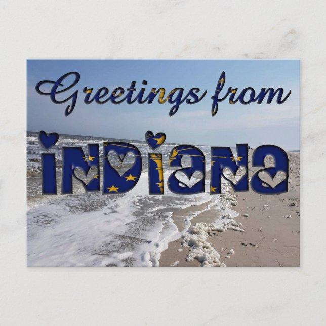 Grüße von Indiana State Flag Hearts USA Postkarte (Vorderseite)
