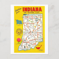 Grüße von Indiana Vintag Map Postcard