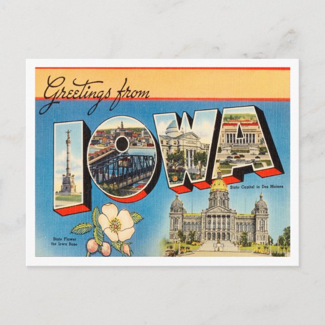 Grüße von Iowa Vintage Travel Postkarte (Vorderseite)