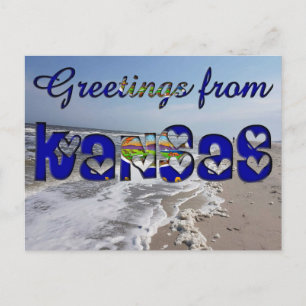 Grüße von Kansas State Flag Hearts USA Postkarte