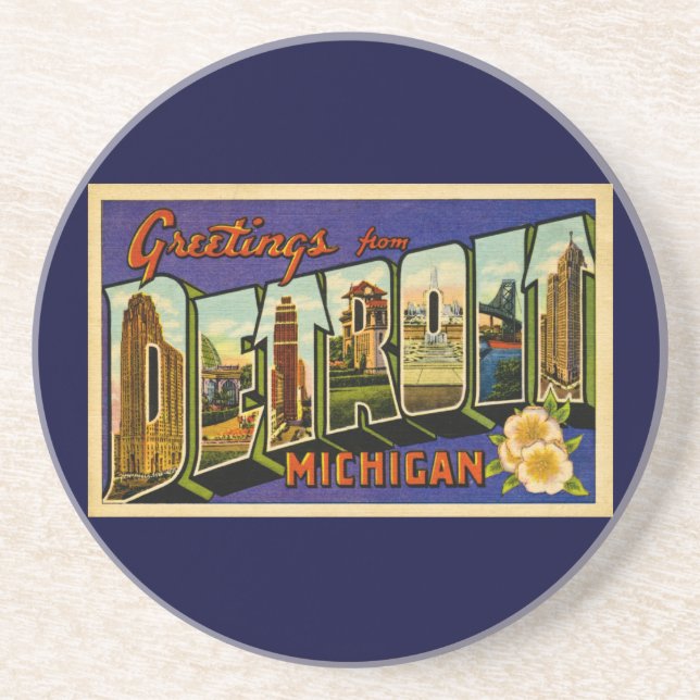 Grüße von Klassiker Detroits Michigan! Sandstein Untersetzer (Vorne)
